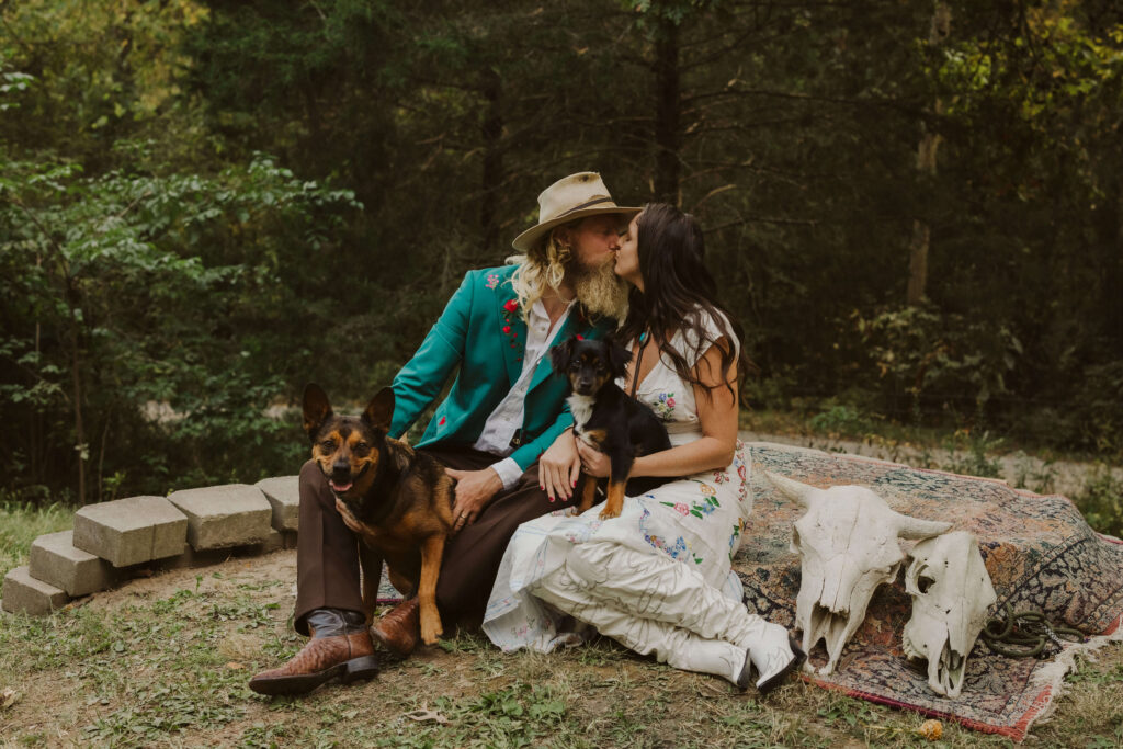 Pet-friendly wedding in the couple's backyard in Chattanooga. Photo by OkCrowe Photography. 