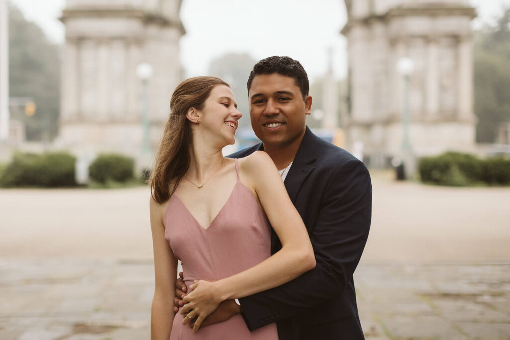 Styled engagement shoot by the Sailors and Soldiers Arch in Prospect Park, New York City. Photo by OkCrowe Photography.