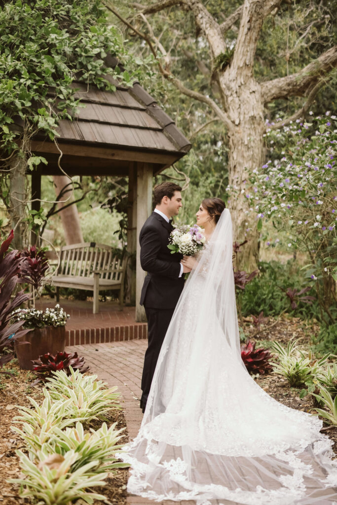 Bride and groom portraits at the Marie Selby Botanic Gardens in Sarasota, Florida. Photo by OkCrowe Photography.