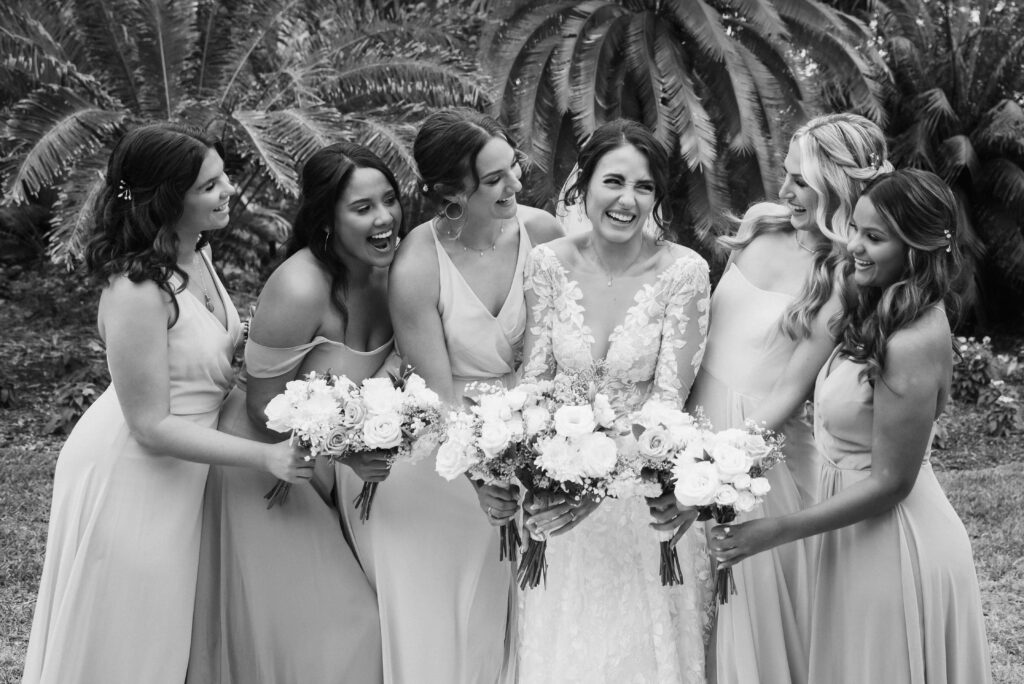 Wedding party portraits at the Marie Selby Botanic Gardens in Sarasota, Florida. Photo by OkCrowe Photography.