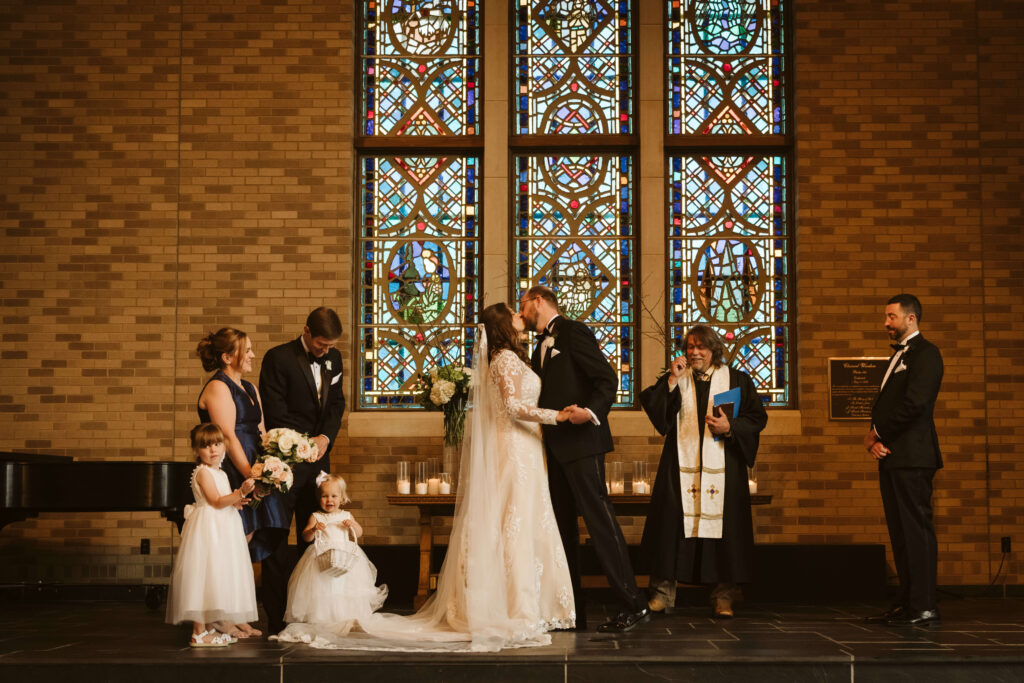 Wedding ceremony in the Alumni Chapel of the Baylor School in Chattanooga. Photo by OkCrowe Photography.