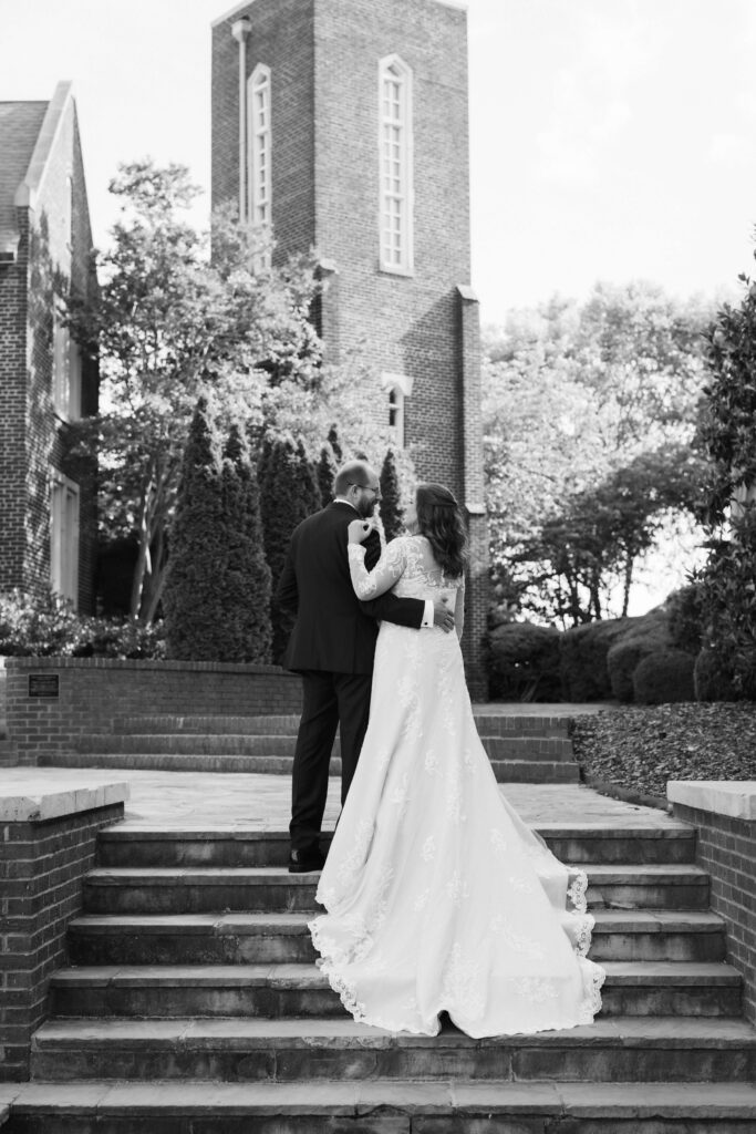 Newlywed portraits in the Alumni Chapel of the Baylor School in Chattanooga. Photo by OkCrowe Photography.