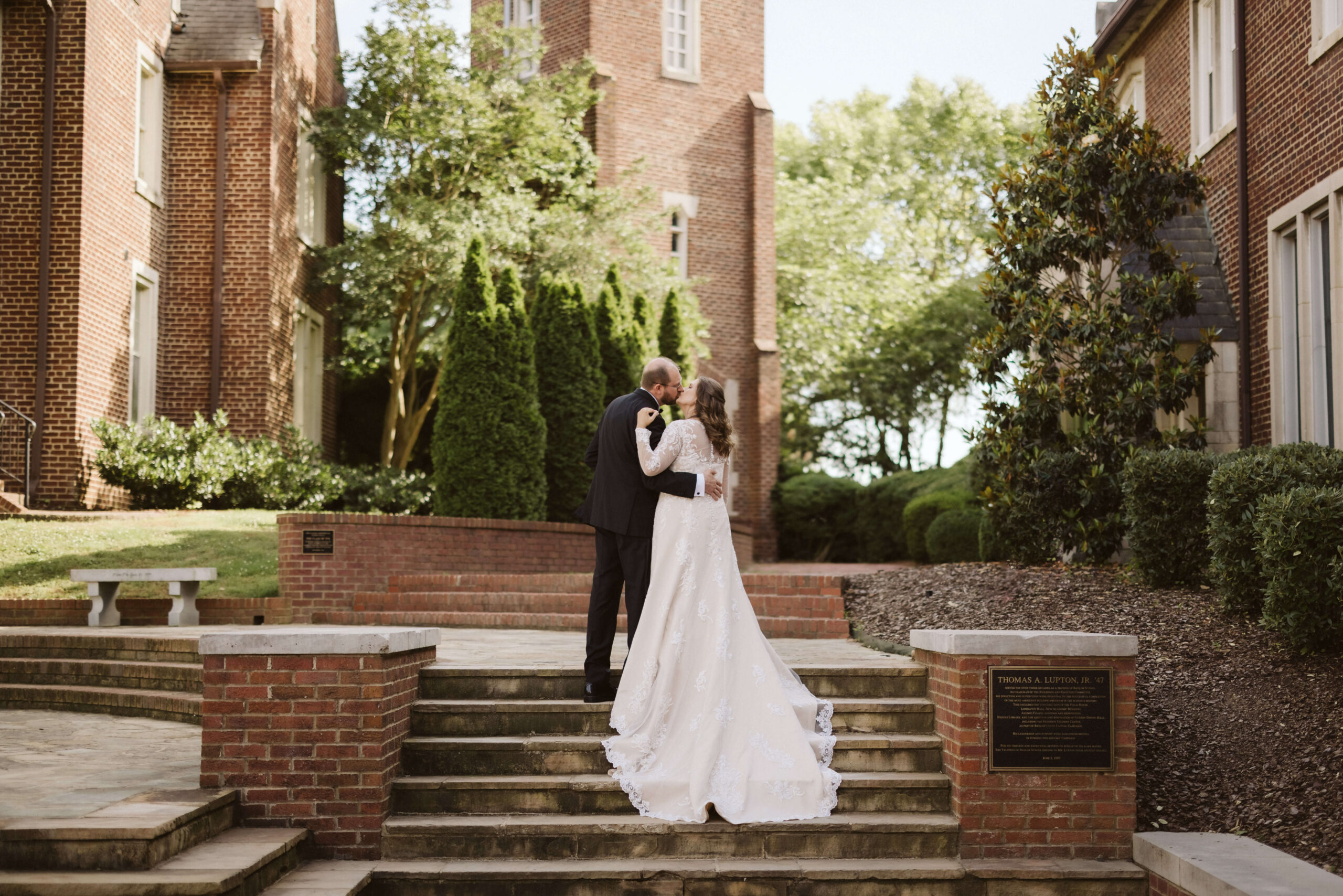 Newlywed portraits in the Alumni Chapel of the Baylor School in Chattanooga. Photo by OkCrowe Photography.