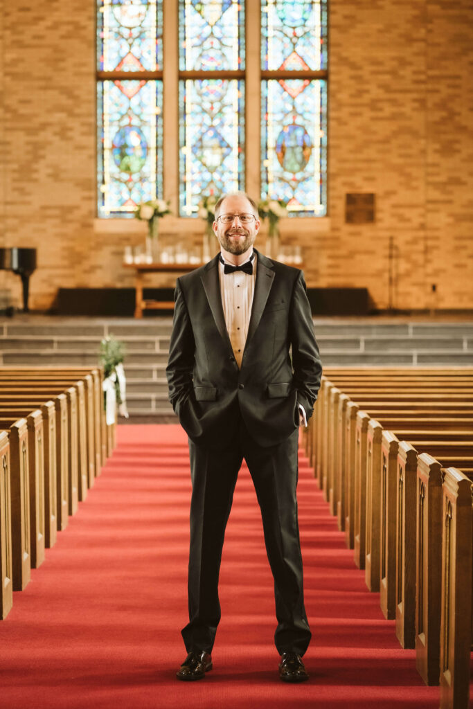 Groom portraits in the Alumni Chapel of the Baylor School in Chattanooga. Photo by OkCrowe Photography. 