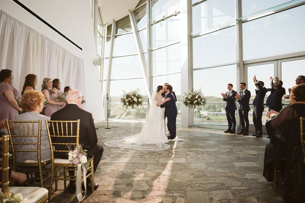 Wedding ceremony at the Hunter Museum in Chattanooga. Photo by OkCrowe Photography.
