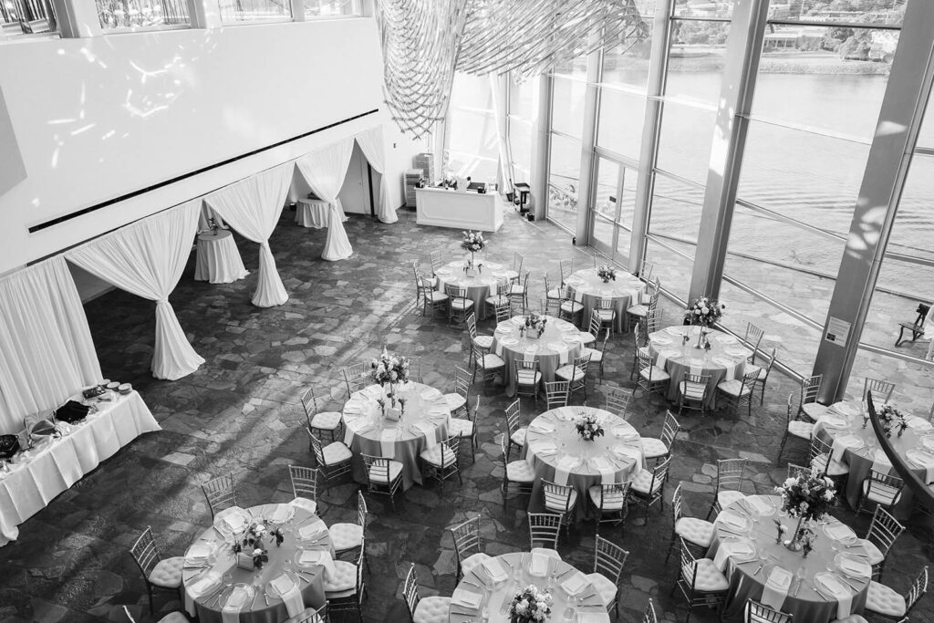 Wedding reception details at the Hunter Museum in Chattanooga. Photo by OkCrowe Photography. 