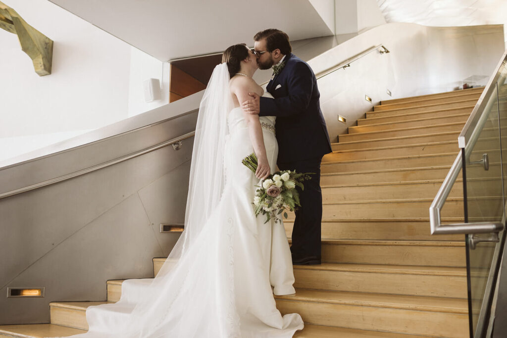 Bride and groom session at the Hunter Museum in Chattanooga. Photo by OkCrowe Photography. 