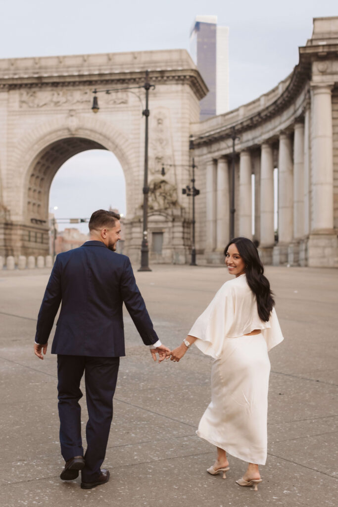 Engagement session at the Mahattan Bridge Arch & Colonnade in New York City. Photo by OkCrowe Photography. 