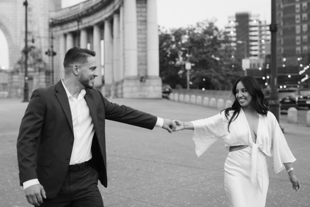 Engagement session at the Mahattan Bridge Arch & Colonnade in New York City. Photo by OkCrowe Photography. 