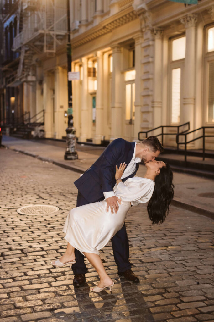 Direct flash photography during an engagement session in SoHo in New York City. Photo by OkCrowe Photography. 