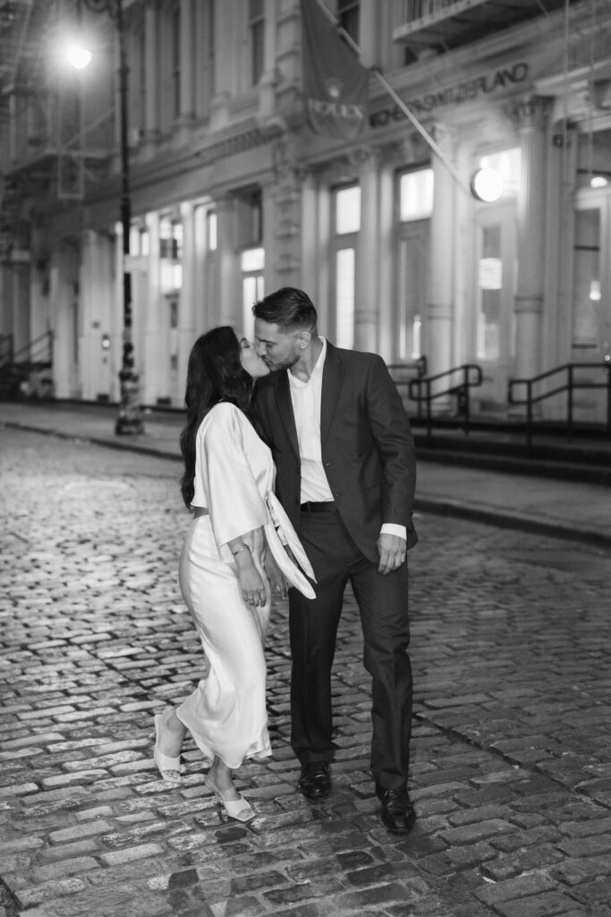 Direct flash photography during an engagement session in SoHo in New York City. Photo by OkCrowe Photography. 