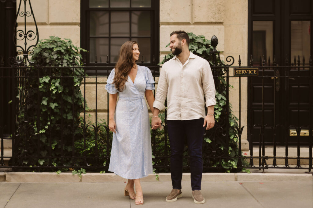 Engagement session along the streets of New York City's Upper East Side. Photo by OkCrowe Photography.