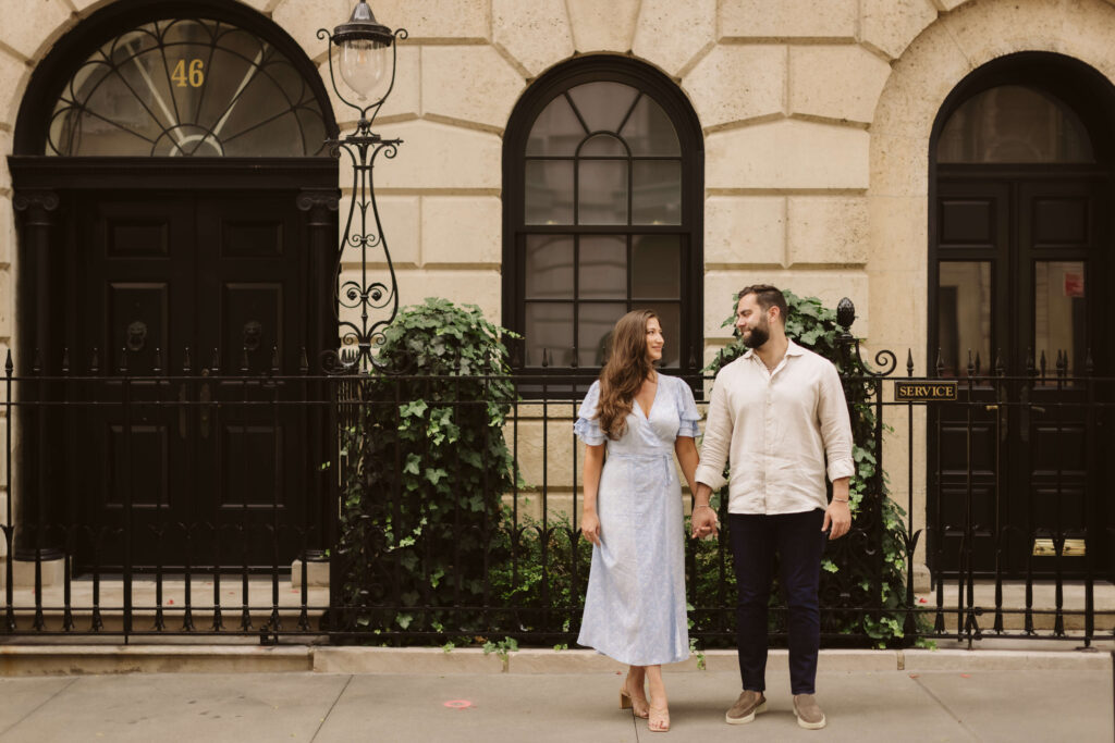 Engagement session along the streets of New York City's Upper East Side. Photo by OkCrowe Photography.