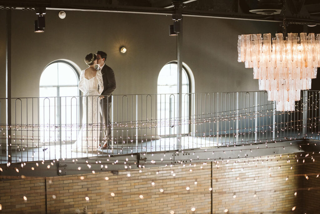 Bride and groom first look and private vow reading at the Common House Chattanooga. Photo by OkCrowe Photography.