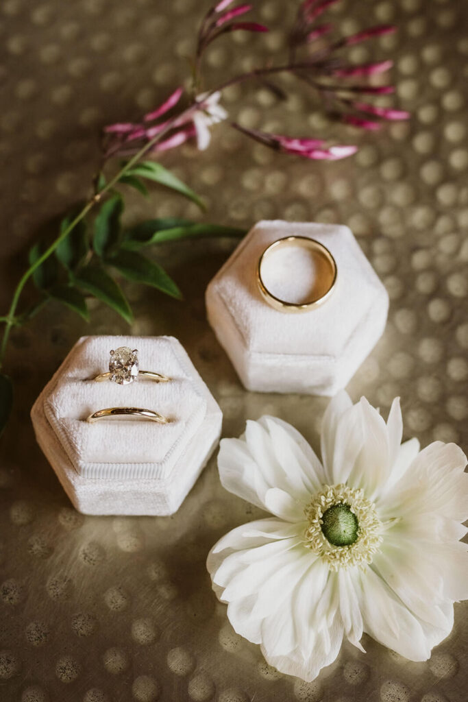 Elegant, spring-themed wedding details at the Turnbull Building in Chattanooga. Photo by OkCrowe Photography.