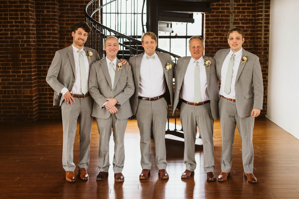 Wedding party portraits in the Turnbull Building in Chattanooga. Photo by OkCrowe Photography.