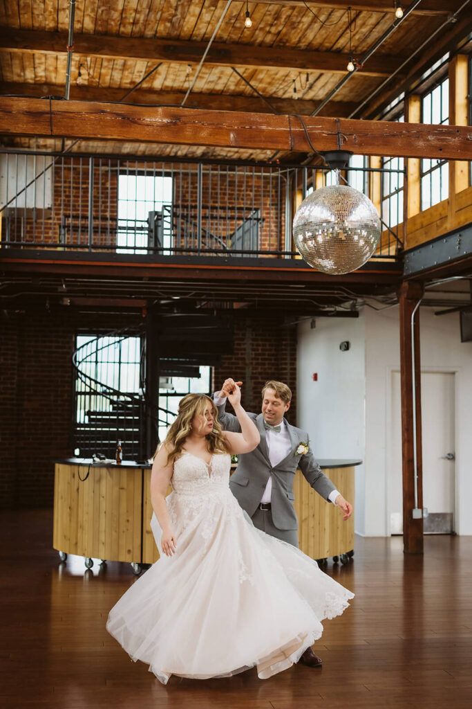 Bride and groom portraits in the Turnbull Building in Chattanooga. Photo by OkCrowe Photography.