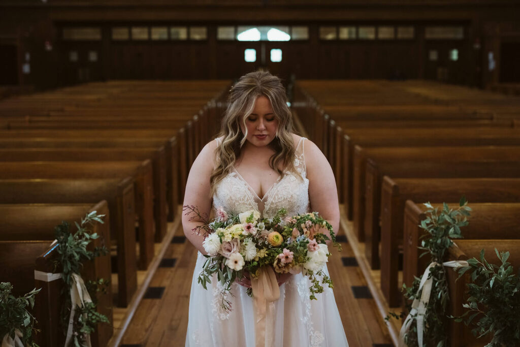 Bride portraits in the Basilica of Saints Peter and Paul in Chattanooga. Photo by OkCrowe Photography.
