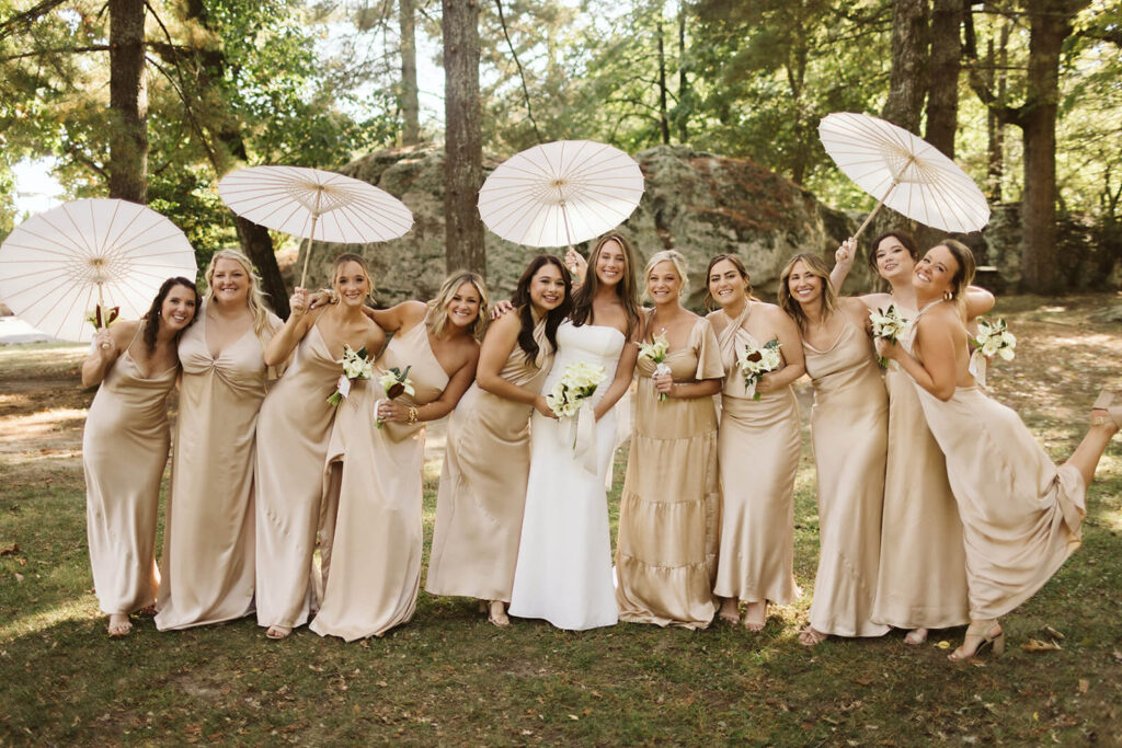Bride and bridesmaids portraits at the Lookout Mountain Fairyland Clubhouse. Photo by OkCrowe Photography. 