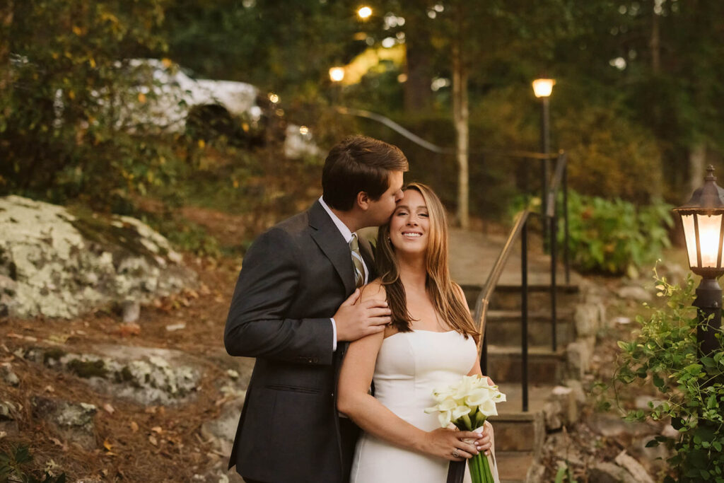 Newlywed portraits at the Lookout Mountain Fairyland Clubhouse. Photo by OkCrowe Photography. 