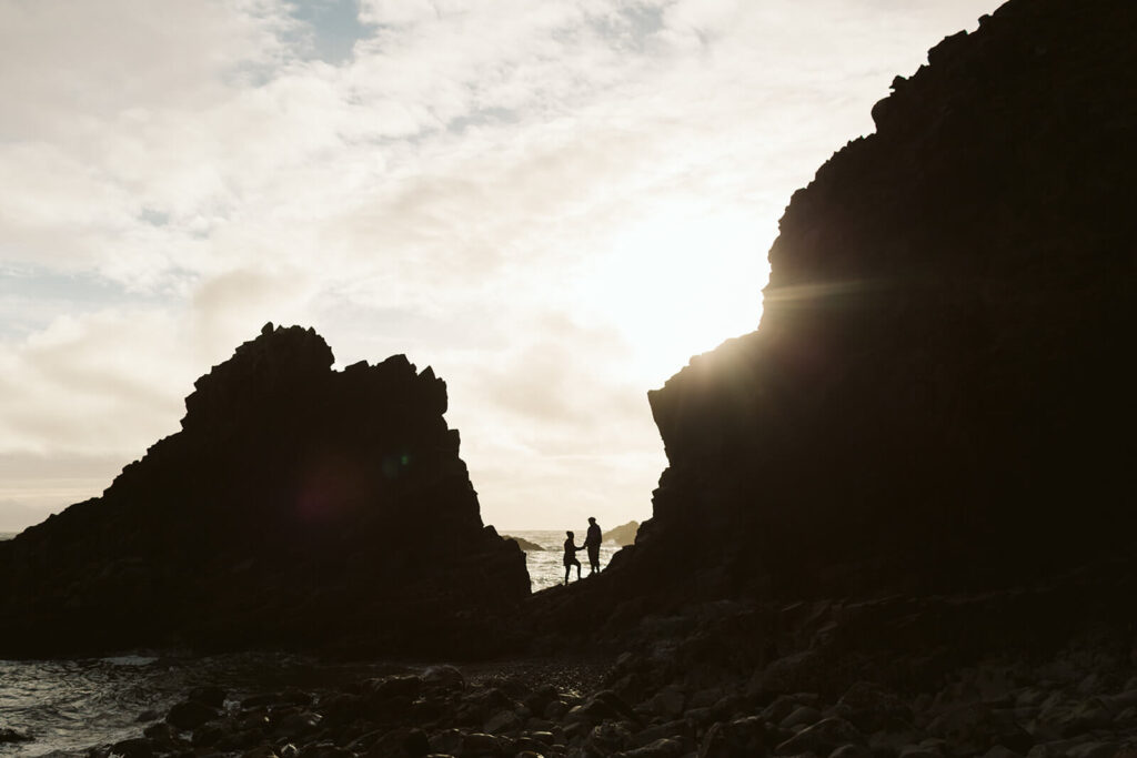 Engagement session along the Oregon coast at Connon Beach. Photo by OkCrowe Photography. 