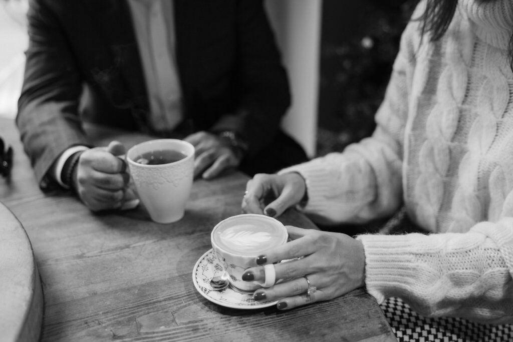 Engagement session coffee date in Maman in downtown Manhattan. Photo by OkCrowe Photography. 