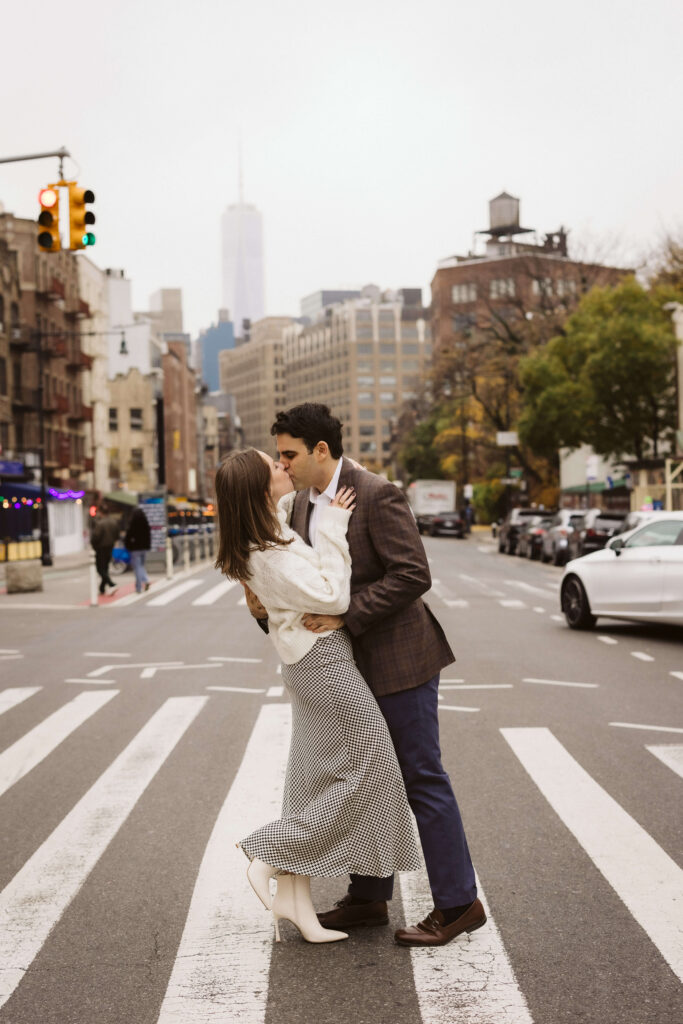 Charming fall engagement session throughout Downtown Manhattan. Photo by OkCrowe Photography.