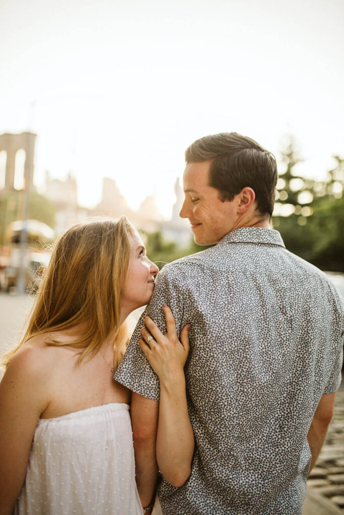 Outdoor engagement session in DUMBO section of Brooklyn. Photo by OkCrowe Photography.