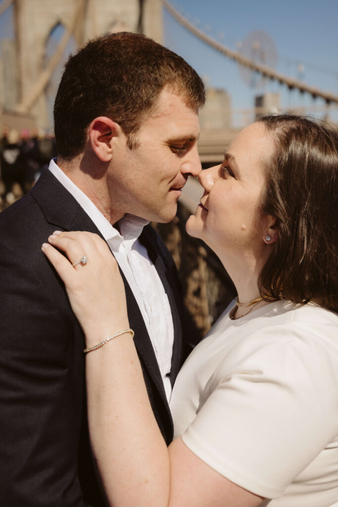 Engagement session on Brooklyn Bridge in DUMBO, NYC. Photo by OkCrowe Photography. 