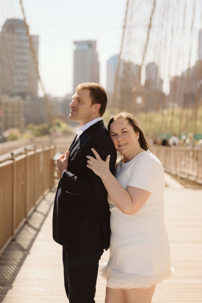 Engagement session on Brooklyn Bridge in DUMBO, NYC. Photo by OkCrowe Photography. 