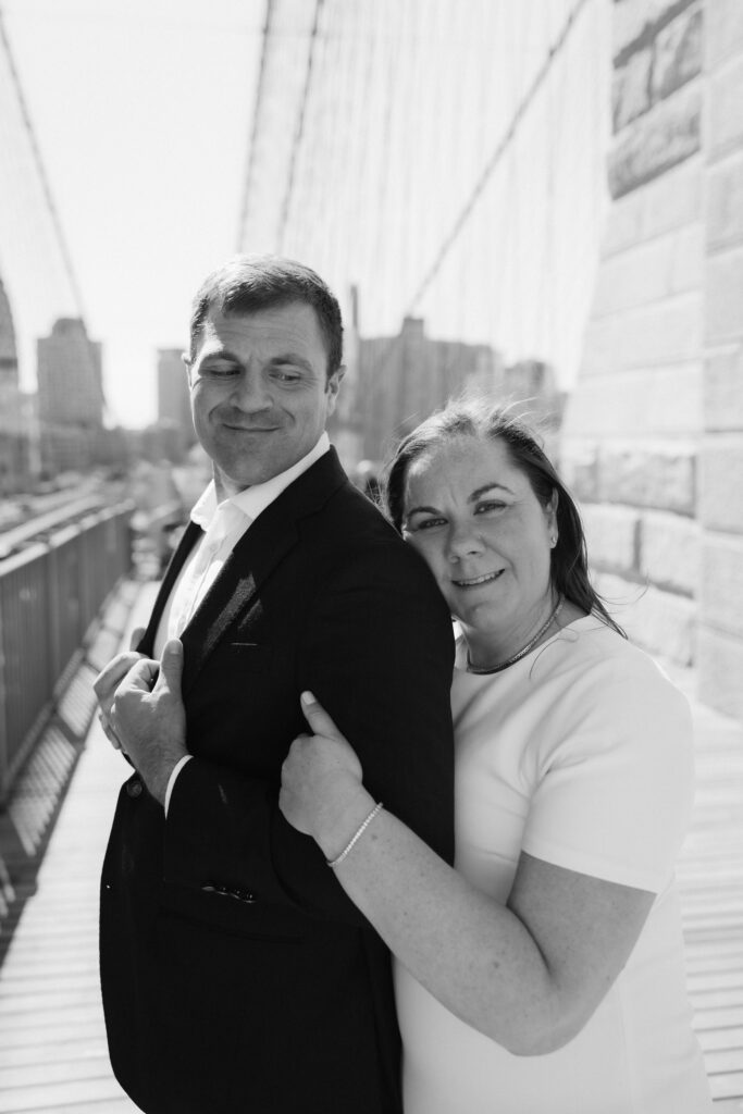 Engagement session on Brooklyn Bridge in DUMBO, NYC. Photo by OkCrowe Photography. 