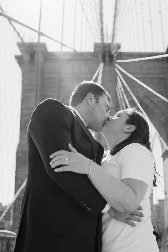 Engagement session on Brooklyn Bridge in DUMBO, NYC. Photo by OkCrowe Photography. 