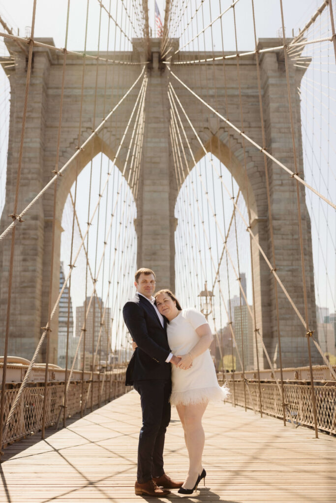 Engagement session on Brooklyn Bridge in DUMBO, NYC. Photo by OkCrowe Photography. 