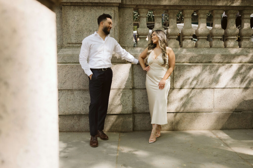 Spring engagement session in Bryant Park, NYC. Photo by OkCrowe Photography.