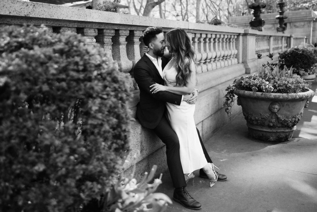 Spring engagement session in Bryant Park, NYC. Photo by OkCrowe Photography.