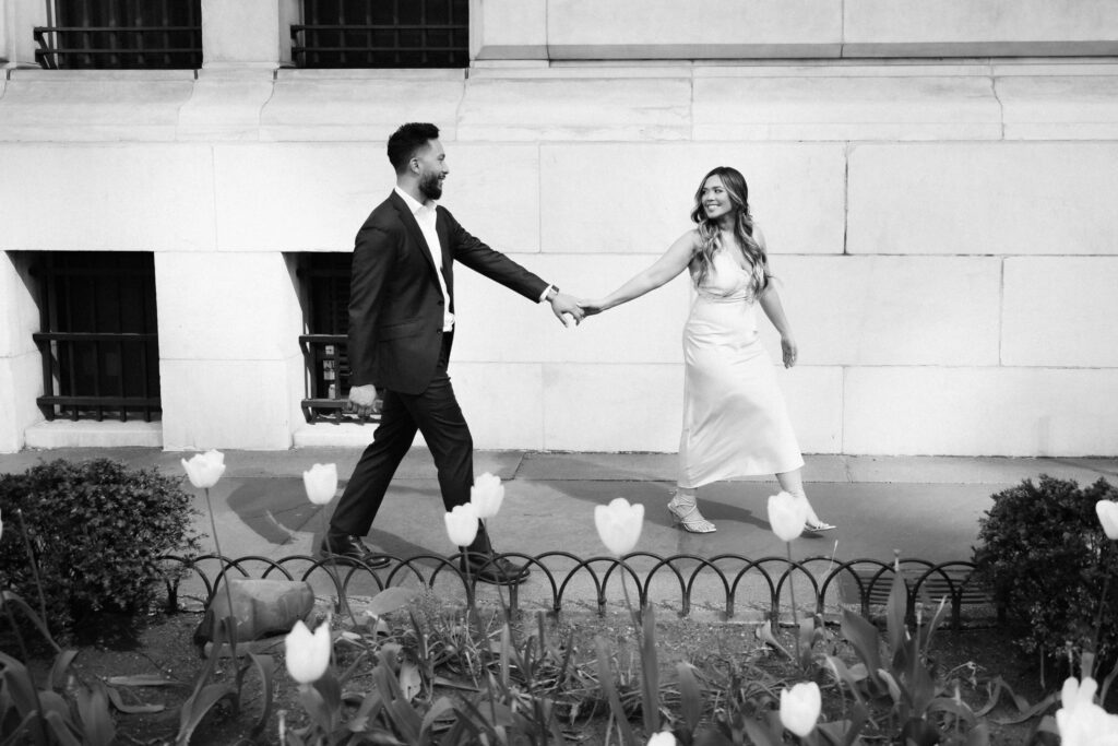 Spring engagement session in Bryant Park, NYC. Photo by OkCrowe Photography.