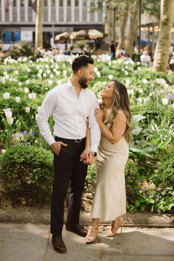 Spring engagement session in Bryant Park, NYC. Photo by OkCrowe Photography.