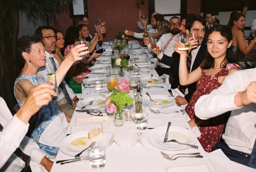 Dinner-only wedding reception in Frankies Spuntino's outdoor Garden & Stables. Photo by OkCrowe Photography.