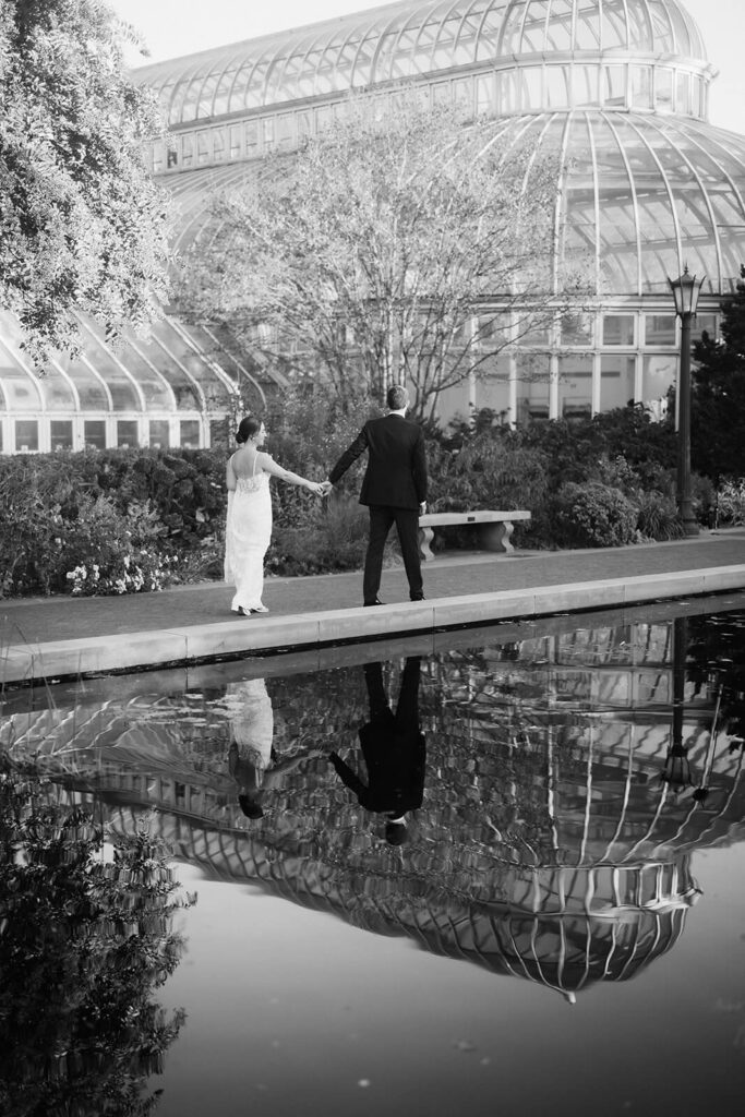 Bride and groom at the Brooklyn Botanic Garden in New York City. Photo by OkCrowe Photography.
