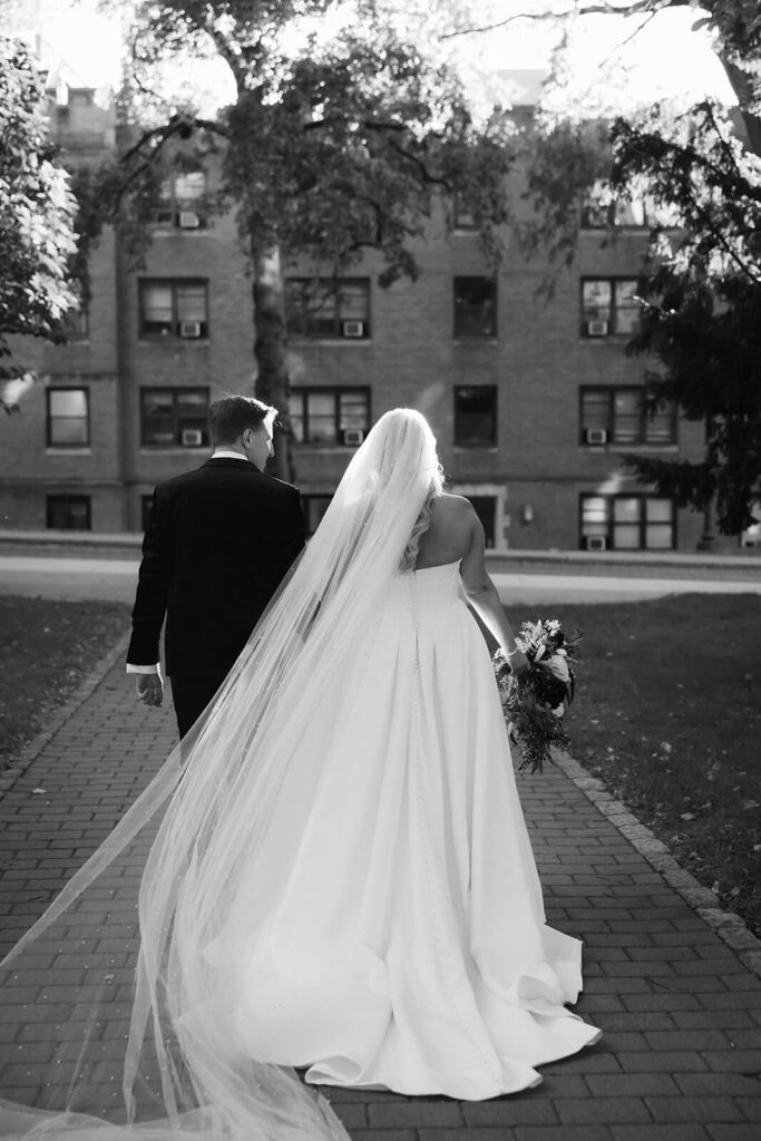 Newlywed portraits in the Fordham University Rose Hill campus. Photo by OkCrowe Photography.