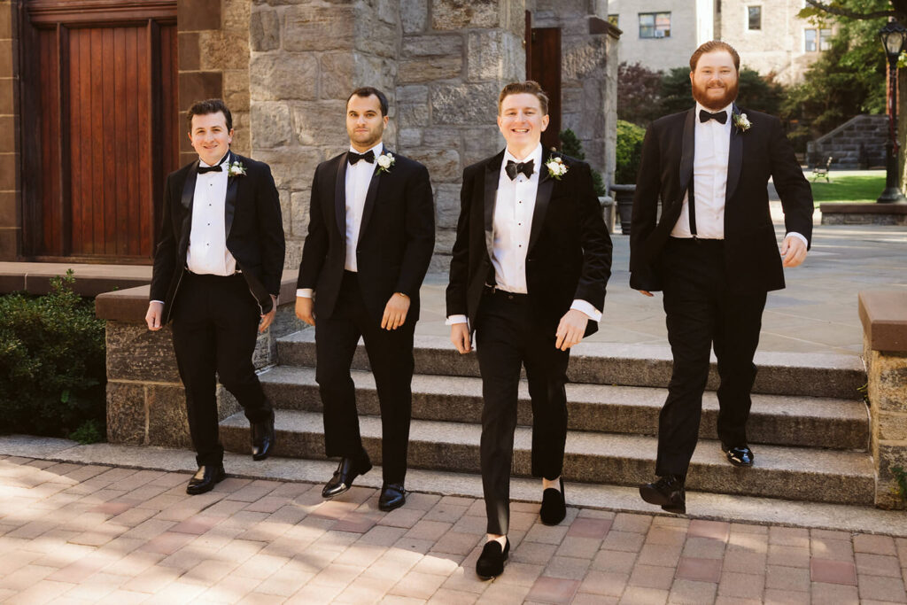 Wedding party portraits in the Fordham University Rose Hill campus. Photo by OkCrowe Photography.