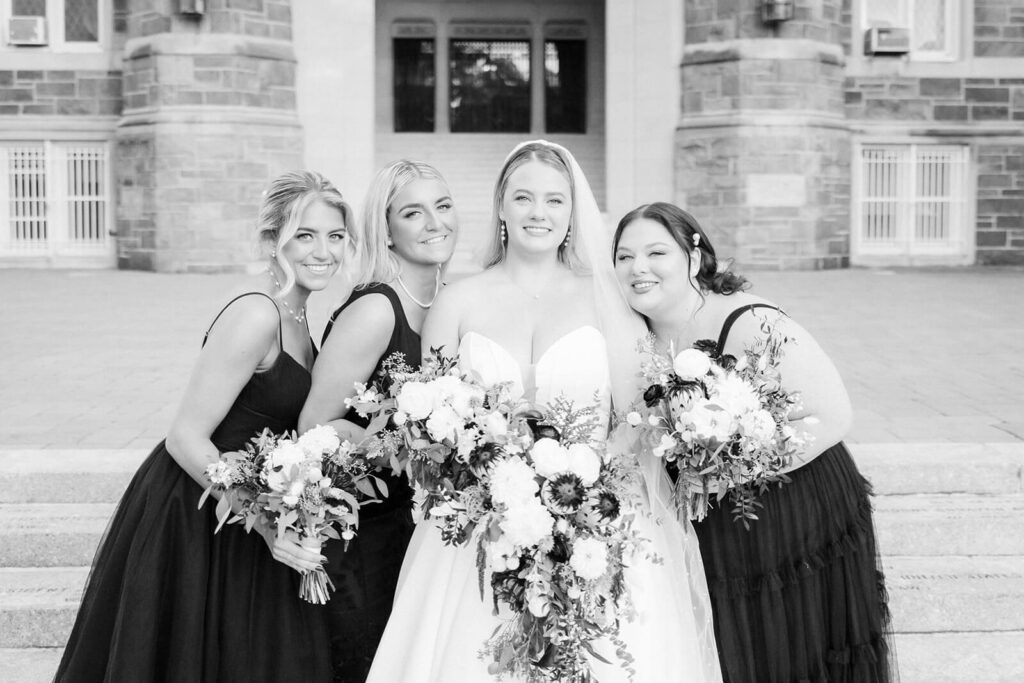 Wedding party portraits in the Fordham University Rose Hill campus. Photo by OkCrowe Photography.