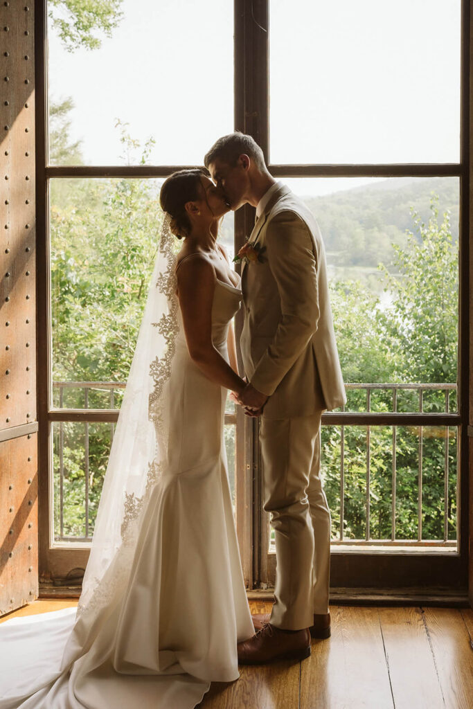 Bride and groom portraits in the mansion at Arrow Park. Photo by OkCrowe Photography.  