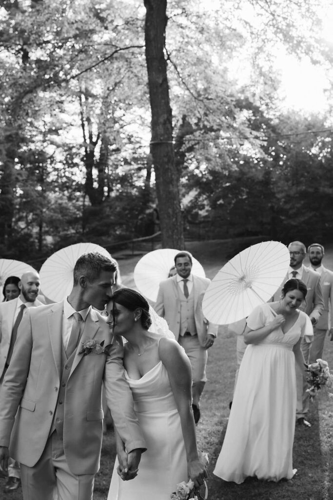 Vanity Fair-style wedding party photoshoot in Arrow Park's European-style garden. Photo by OkCrowe Photography.  