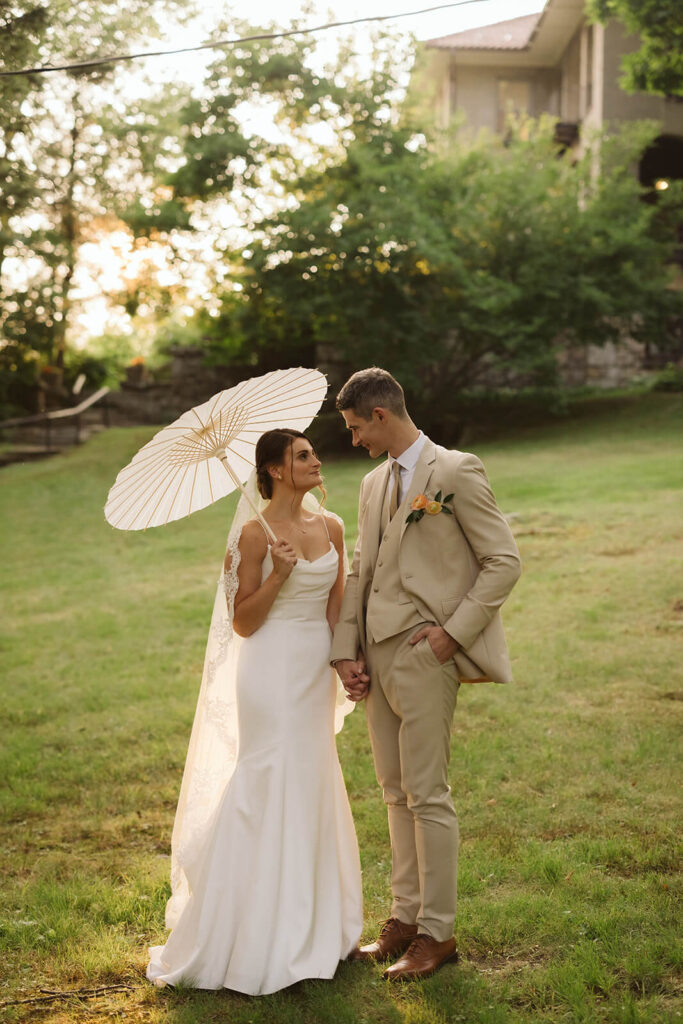 Vanity Fair-style newlyweds photoshoot in Arrow Park's European-style garden. Photo by OkCrowe Photography.  