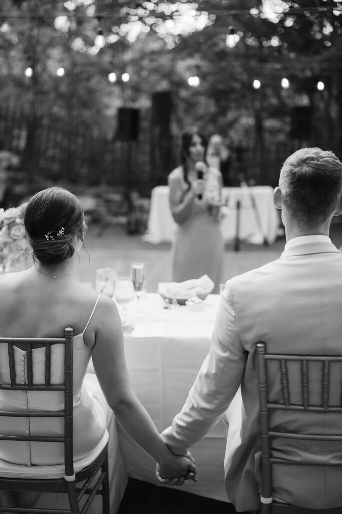 Wedding reception in the courtyard at Arrow Park. Photo by OkCrowe Photography.  