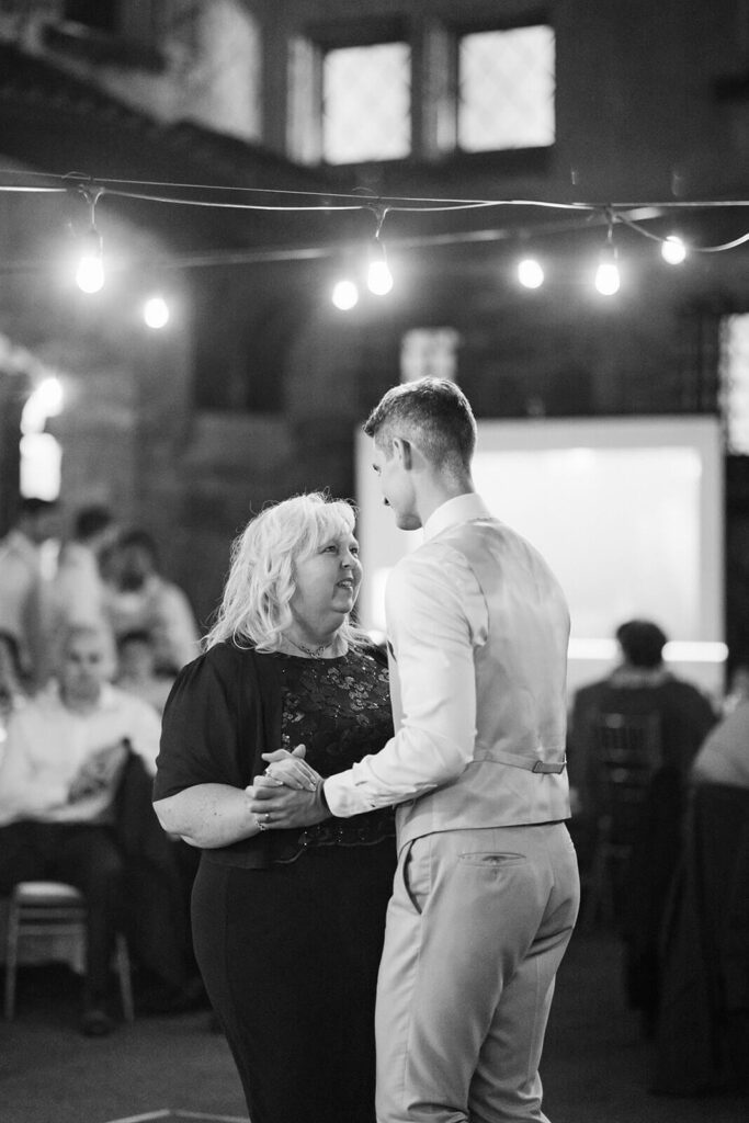 Wedding reception in the courtyard at Arrow Park. Photo by OkCrowe Photography.  
