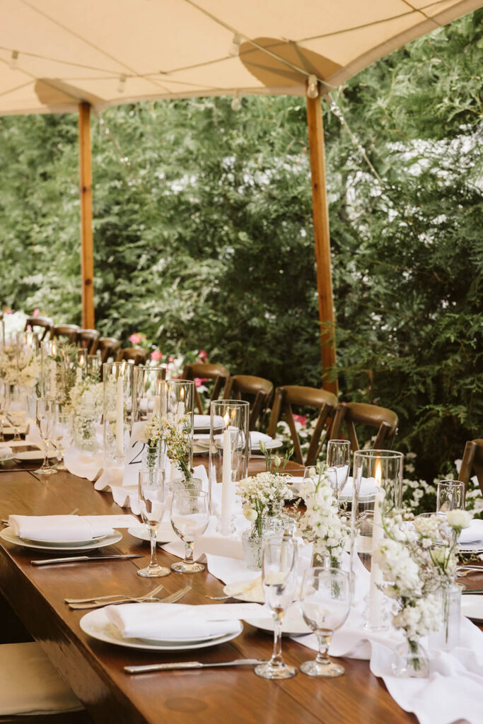 Wedding reception in the bride's parents' backyard in Mahwah, NJ. Photo by OkCrowe Photography. 