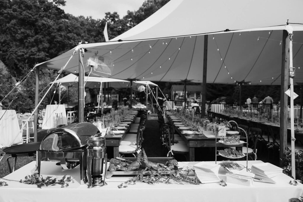 Wedding reception in the bride's parents' backyard in Mahwah, NJ. Photo by OkCrowe Photography. 