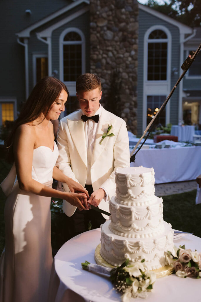 Wedding reception in the bride's parents' backyard in Mahwah, NJ. Photo by OkCrowe Photography. 